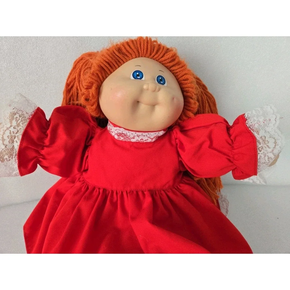 Vintage 1980s Cabbage Patch Kids Red Yarn Hair Doll Blue Eyes Red Dress Outfit
